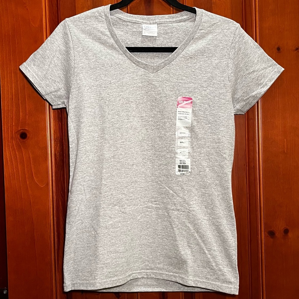 New Gildan Grey V-neck Tee